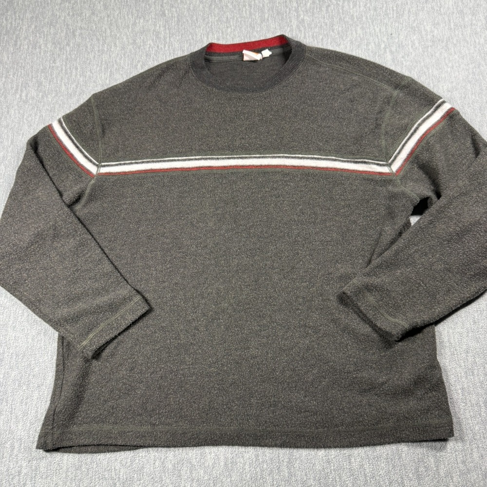 Sideout Sweater Mens Large Gray Vintage Stripe Crewneck Knit Pullover Top